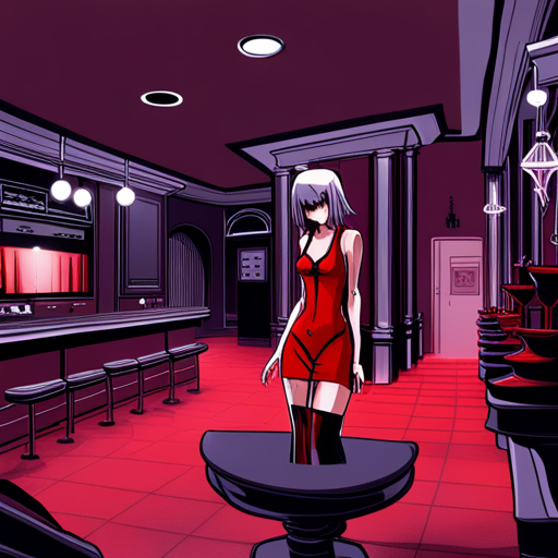 Alice sees Anesthesia, a strangely pale woman in a blood red velvet dress, hanging out at the bar of Devil's Night. Anesthesia looks around the room, perhaps searching for her next victim, and nods at Alice. 
