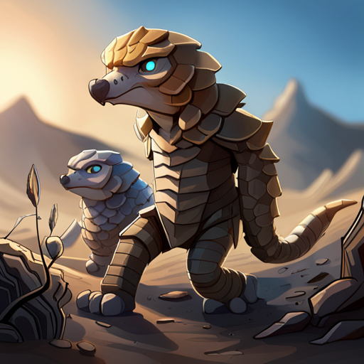 In the photo, Pangolin stands facing wrewdison, his armor-like scales glinting in the harsh desert sun. His long nose and sticky tongue are visible as he grunts out his question. Wrewdison can see the anger in Pangolin's eyes, and the sadness that lingers just beneath the surface. The nearby mechanic and buzzard are blurry in the background, but wrewdison's focus is on the mutant creature before him.