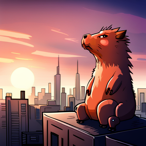 Dirk sees a towering kaiju monster, resembling a mutated capybara, with sadness in its eyes as it destroys buildings. It hates tall buildings and wishes to be with its family in the wasteland. 
