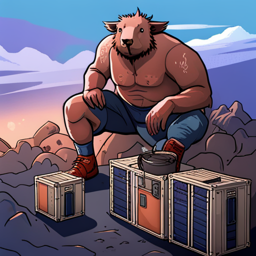 Test shows Mechanic an energy crystal, asking for its purpose. Mechanic, a shirtless man with six facial piercings, explains it can power wasteland machines. He offers to help if needed. Later, Test asks about a Capybara, but Mechanic is unsure. They stand in an outpost made of rotting shipping containers, with a buzzard and a locked crate nearby. Pangolin is also present.