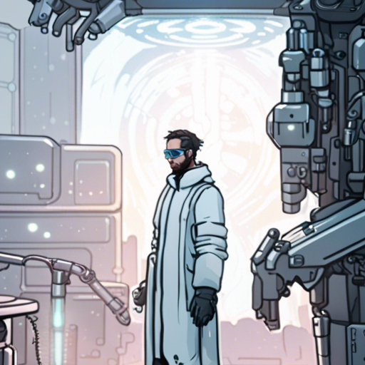 Lazarus stands before the object forge, a glass contraption with robotic arms and a holocule extruder inside. The forge emits a soft hum, ready to create. A holographic display prompts Lazarus to input their desired specifications. The Loading Screen, an endless white expanse, serves as the backdrop.