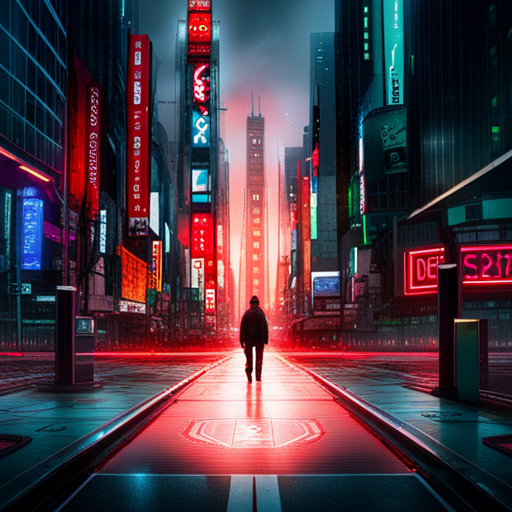 kc sees a small, wet silver minidisc labeled "secrets.txt" lying on the ground. The Ono Sendai Cyberspace 7 cyberdeck's LED lights turn red and green as it reads the disc. The contents reveal sensitive information about illegal corporate operations, potentially worth a lot of money.