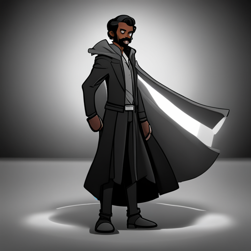 Wrewdison holds the shimmering Lando Calrissian cloak, admiring its elegance before neatly folding it and placing it in his pack. 
