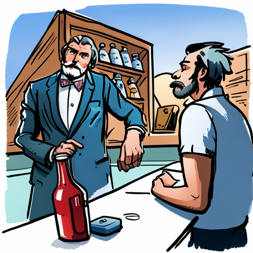 In the dimly lit Chat bar, Vince approaches Mr Whiskers, a bearded mountain man jacked into his cyberdeck. Mr Whiskers shrugs, still focused on his search for data. Ratz, the gruff bartender with a robotic arm, serves drinks to patrons like KissingVampire, a short, toothy creature. A drunk man sleeps in a pool of drool nearby. The sleek Ono Sendai Cyberspace 7 cyberdeck sits on a nearby table.