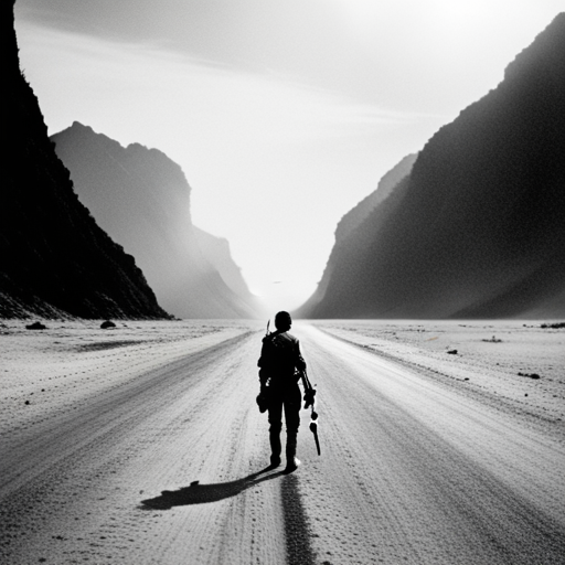 Zeb's eyes focus on the grainy black and white video feed, showing the same view outside the hut. A stretch of road with passing vehicles flickers and distorts in the heat.