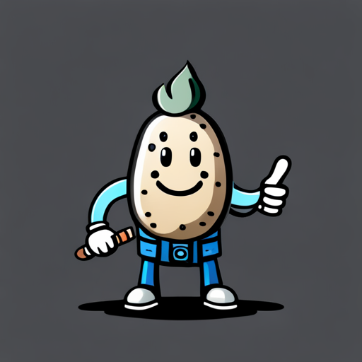 Potato, a tall potato with a denim jacket on, stands in the Loading Screen. They have a friendly smile, ready for adventure.
