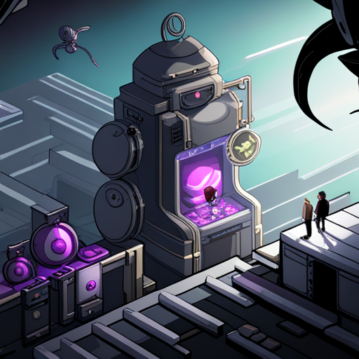 The mechanical spider looms over Turnip as it explores the Loading Screen. The vending machine's lights pulse in the background while Ben Brown's hologram watches over them. Zeb is nowhere to be seen.
