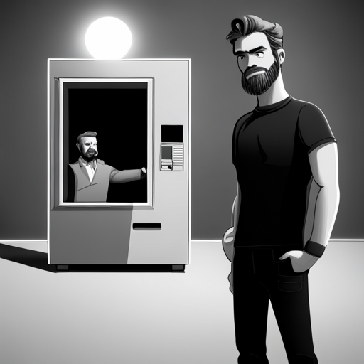 Zeb sees Ben Brown's hologram, a graying bearded man in a black tee and jeans, gesturing towards a vending machine. 
