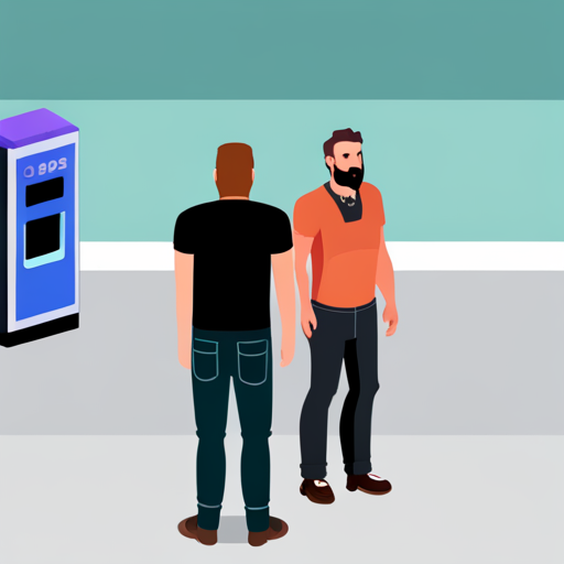 A hologram of Ben Brown, a graying bearded man in a black tee and jeans, gazes thoughtfully at Zeb, a bearded man with a mohawk and a USB drive around his neck. They stand in the Loading Screen, an endless white expanse, surrounded by a vending machine and an object forge. The hologram fades slightly, hinting at a smile.