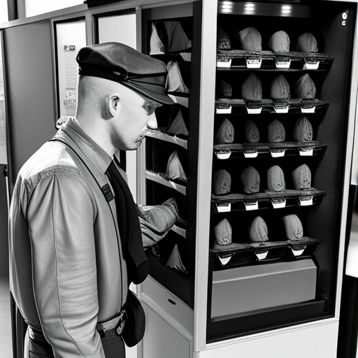 Wrewdison eyes the vending machine's display, disappointed to see the leather driving gloves and USAF flight suit are out of stock. 
