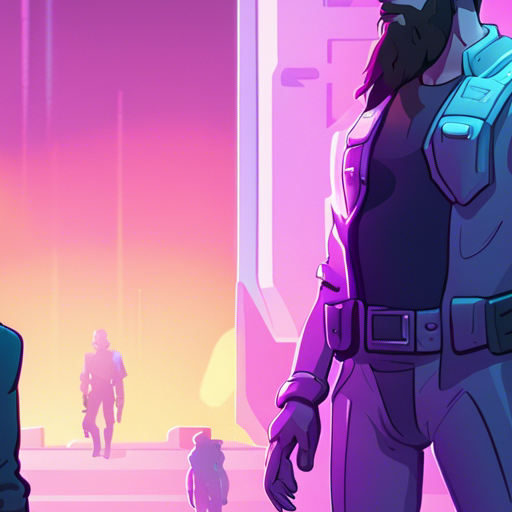 wrewdison sees a hologram of Ben Brown, a tall man with a beard, talking to Zeb(1), who looks almost exactly like Zeb. They are standing in front of an object forge in the Loading Screen, an endless white expanse. It is a bright day with clear skies.