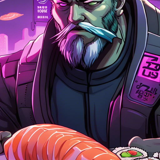 Zeb's eyes widen as he gazes at the holo billboard. A mouth-watering spread of sushi, perfectly arranged on a platter, captures his attention. His stomach grumbles involuntarily, enticed by the delicious-looking sushi. The ad seems tailored specifically to his tastes, tempting his appetite even more.